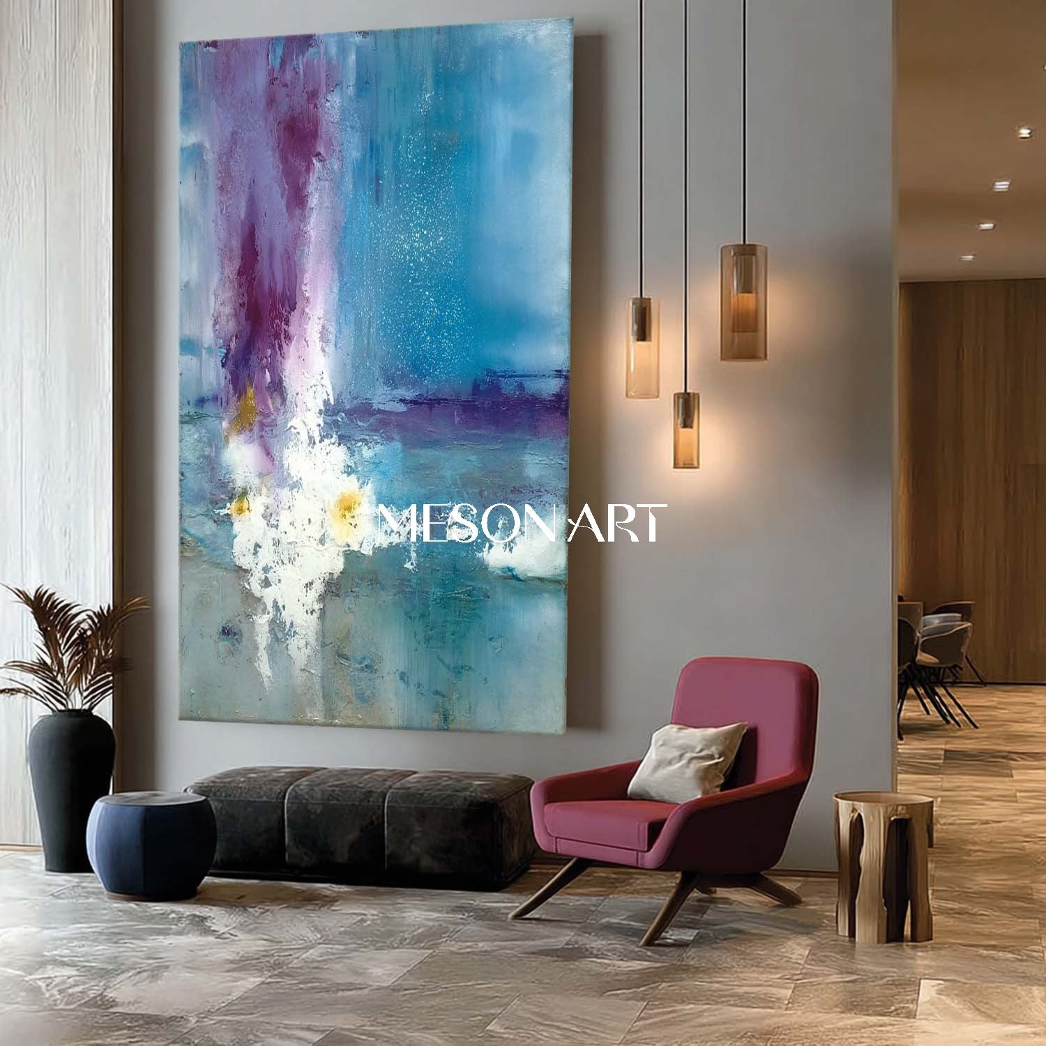 Extra Large Abstract Blue Entrance Wall Art Blue Canvas Painting for Modern Home Décor