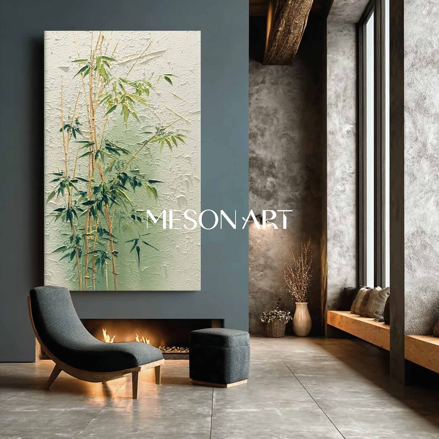 Japanese Wabi-Sabi Bamboo Painting for Entryway Decor | Mesonart Original