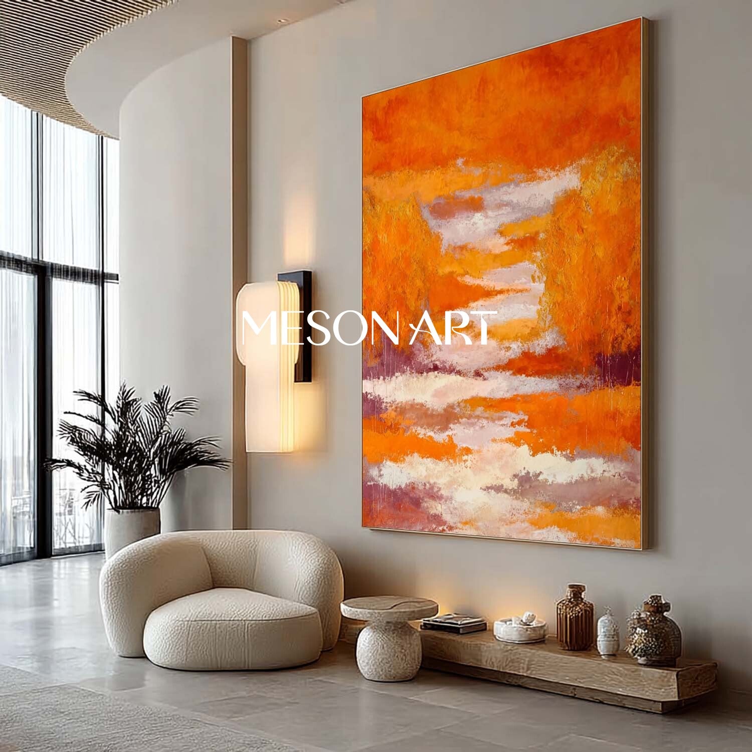Autumn Colors Fall Wall Art Modern Abstract Orange Painting for Home