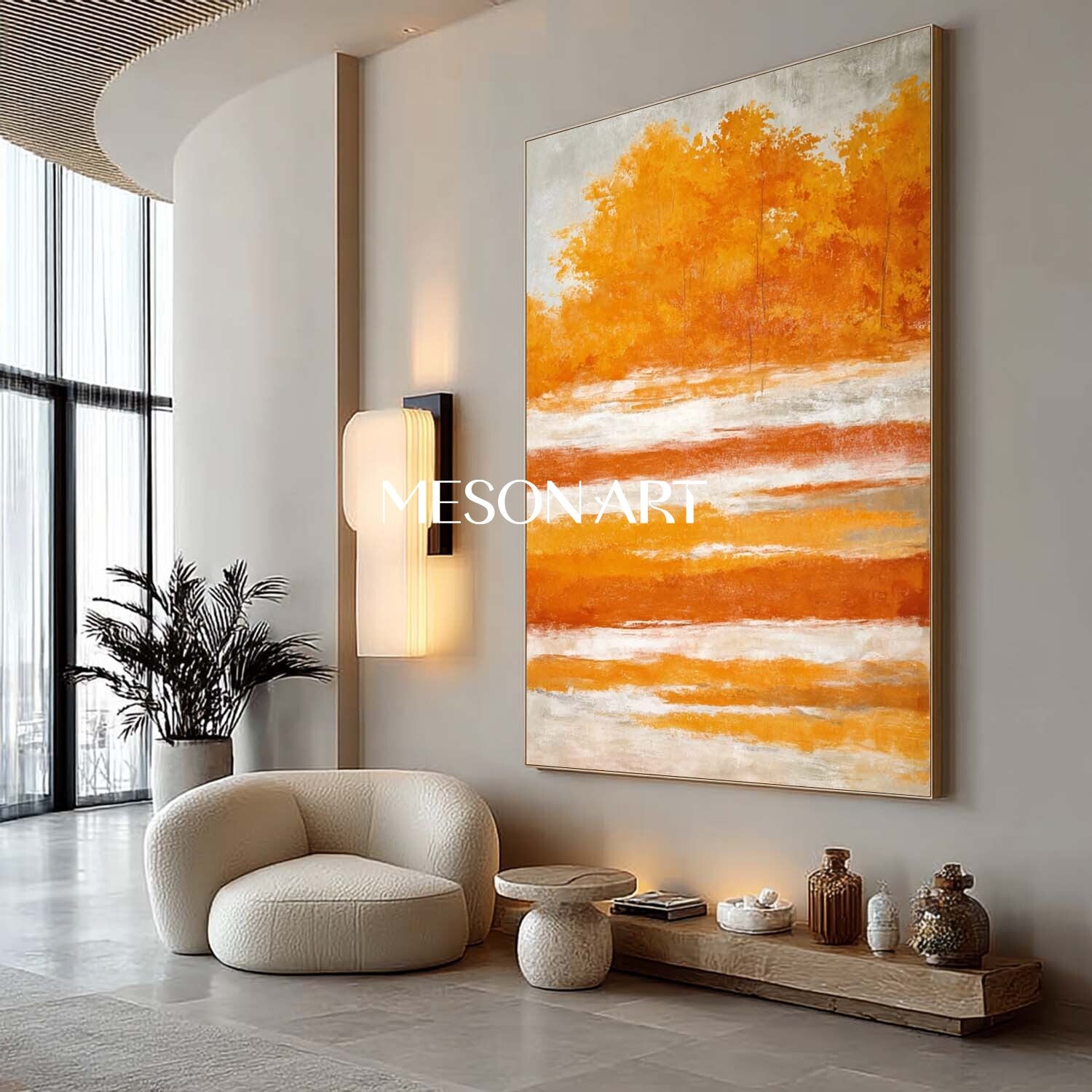 Modern Fall Wall Art Abstract Painting with Warm Autumn Colors