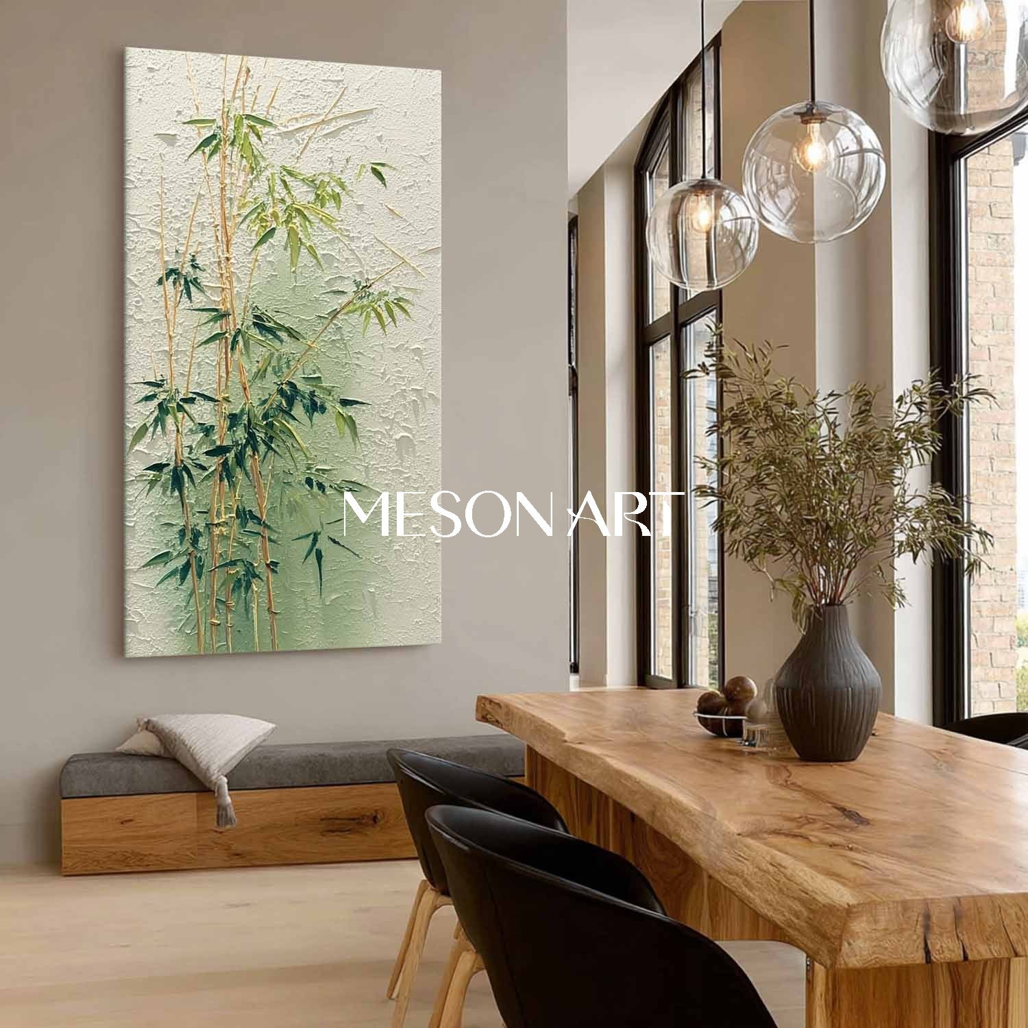 Japanese Wabi-Sabi Bamboo Painting for Entryway Decor | Mesonart Original