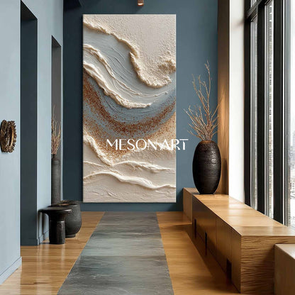 Large 3D Entry wall decoration ideas beige texture painting beige abstract canvas wall art