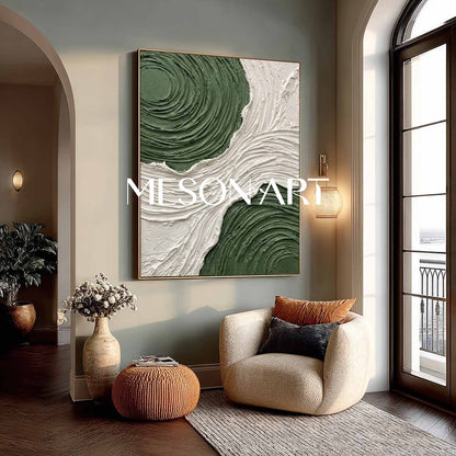Vertical Green and White Swirl Canvas Green Wall Art Calming Zen Room Decor