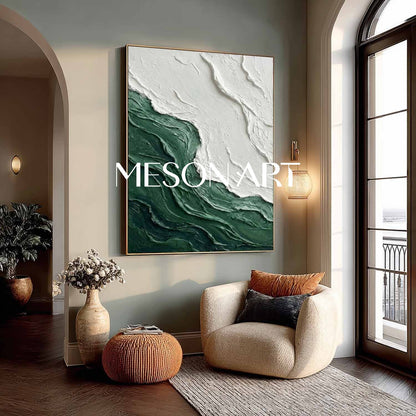 Sage Green Textured Abstract Beach Canvas Paintings Sage Green & Beige Coastal Art