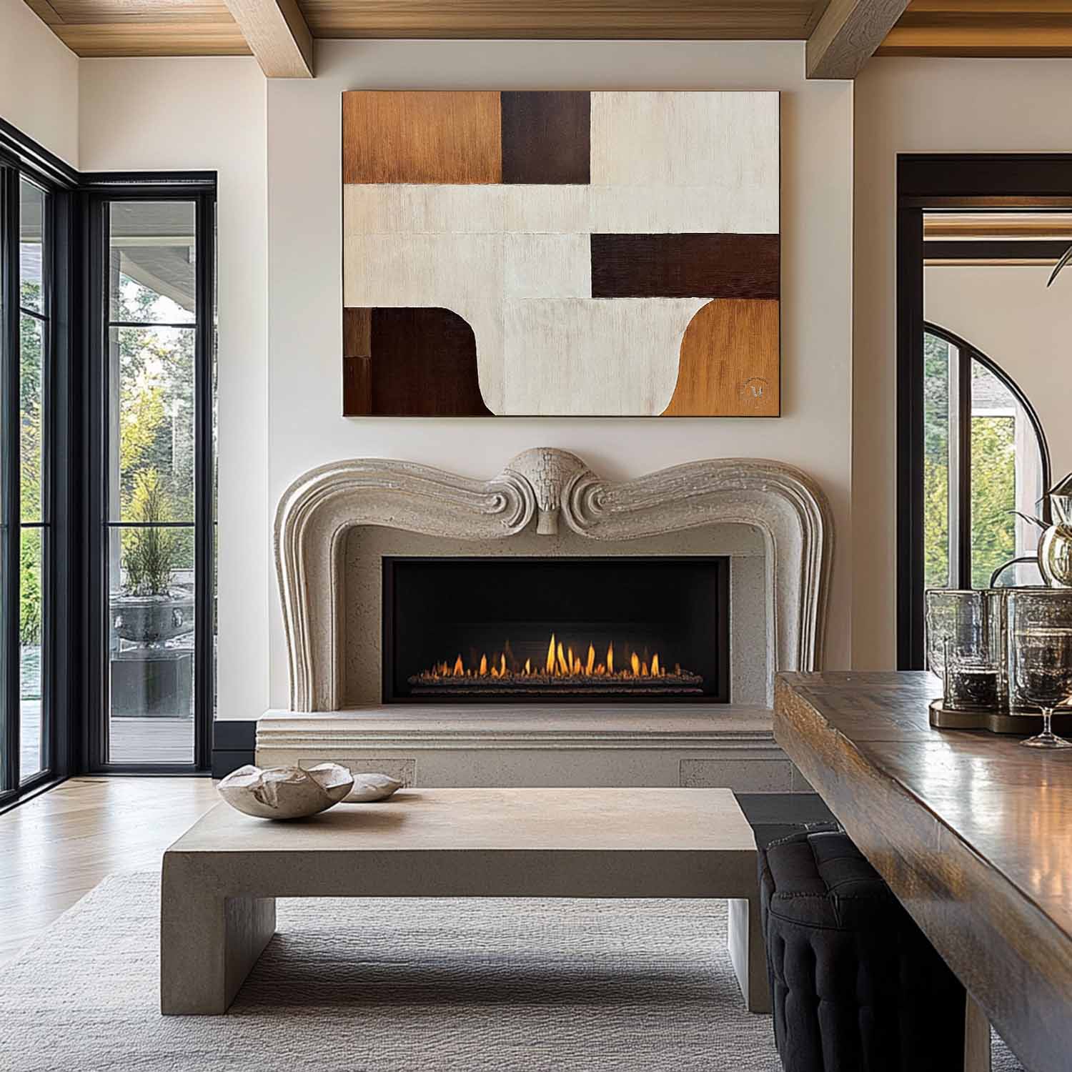 Large Beige And Brown Abstract Art Canvas Beige Minimalist Wall Art Decoration Painting