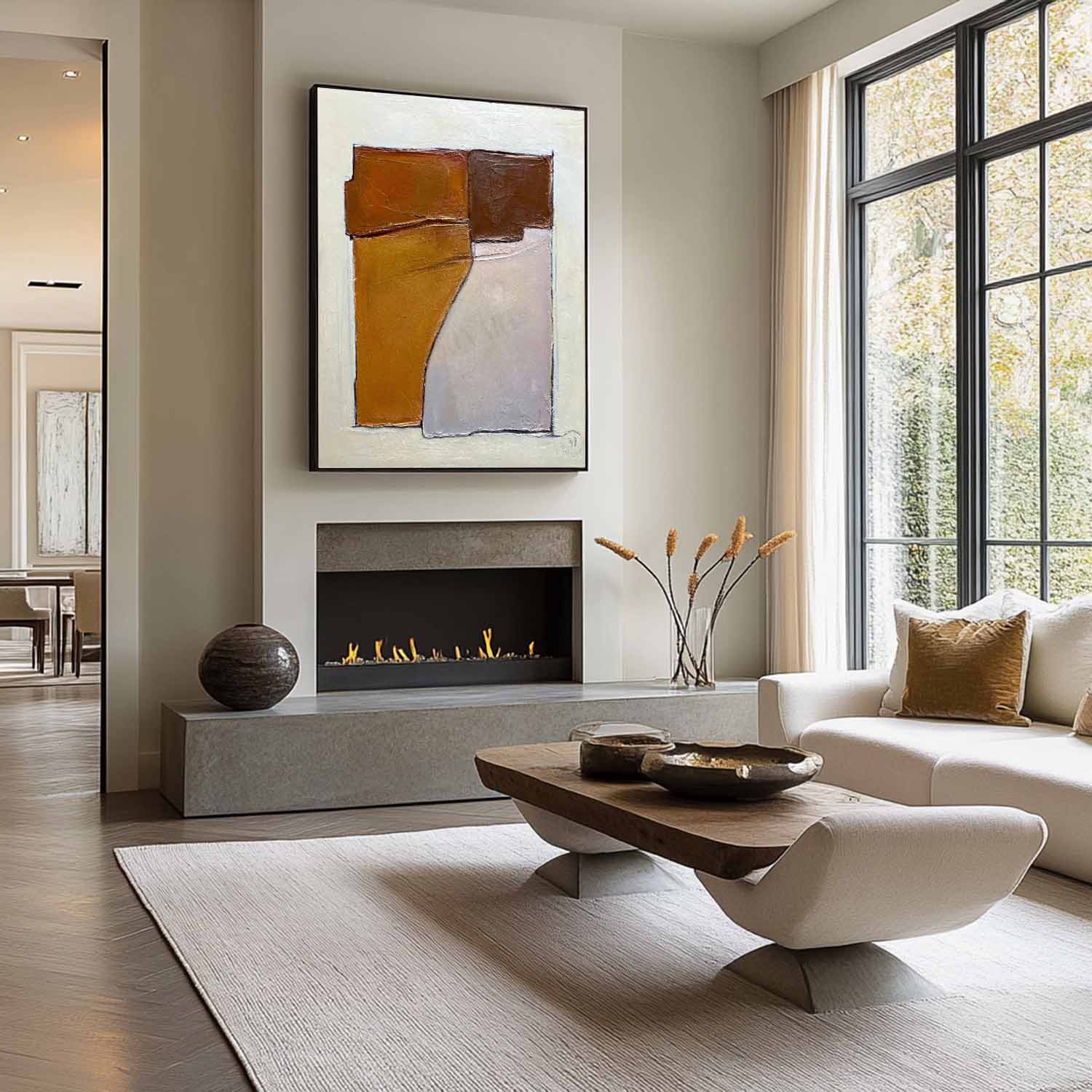 Large White and Brown Minimalism Abstract Art Canvas On Sale White and Brown Texture Wall Decor Mural