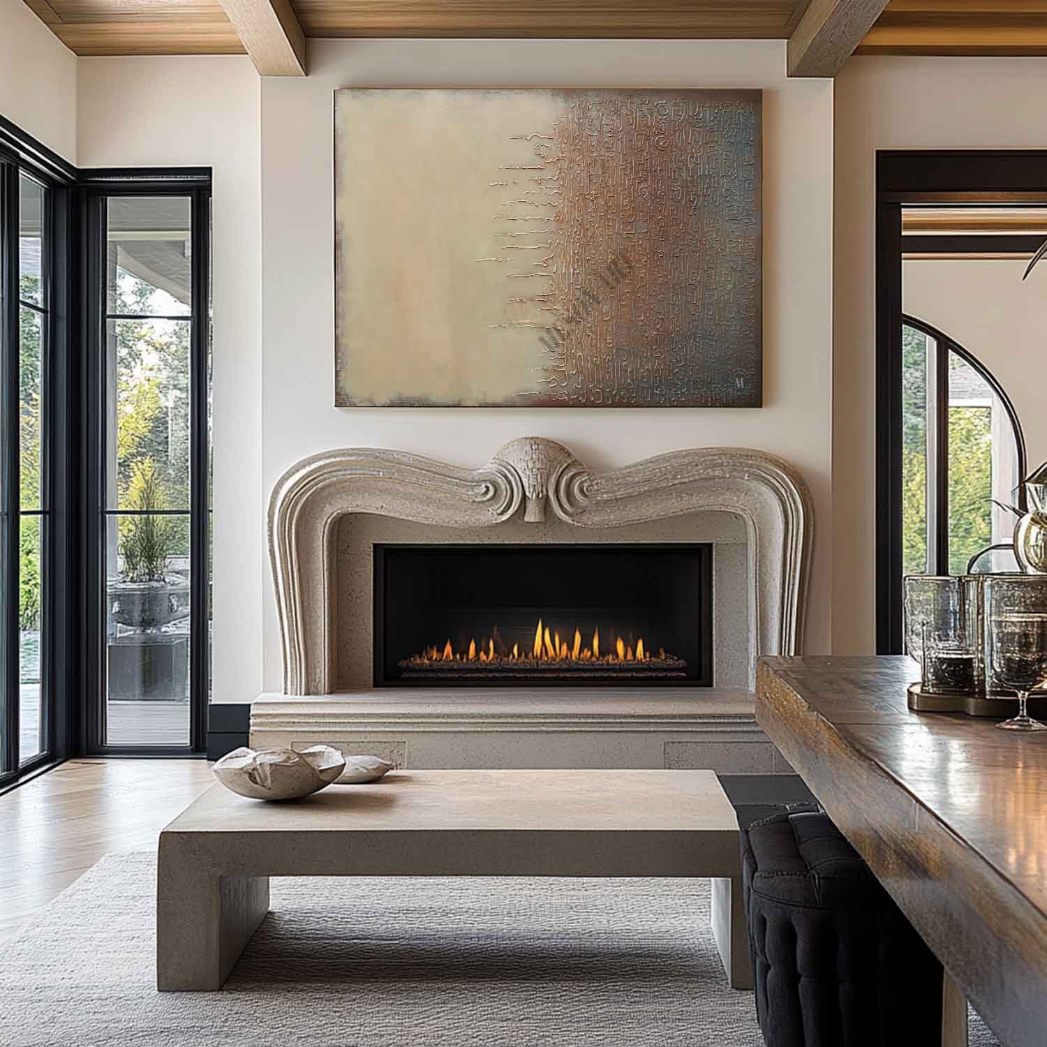 Large Beige And Brown Minimalist Abstract Art Canvas Beige And Brown Textured Wall Painting