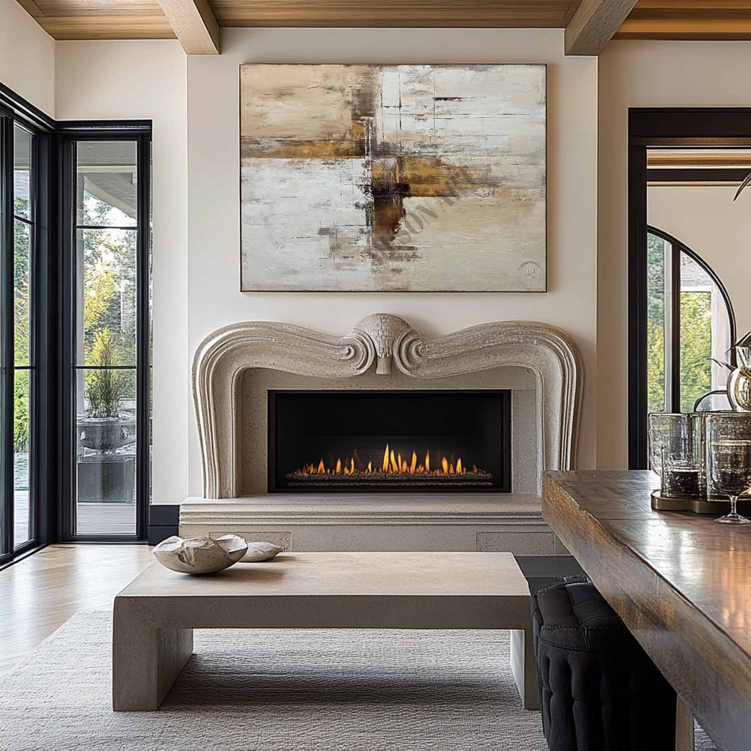Large Beige and Brown Minimalist Abstract Art Canvas for Sale Wabi Sabi Wall Art Decor