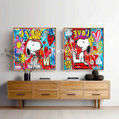 LOVE Graffiti Abstract Art 2-Piece Set Snoopy Pop Art Snoopy and LOVE Wall Art Decoration