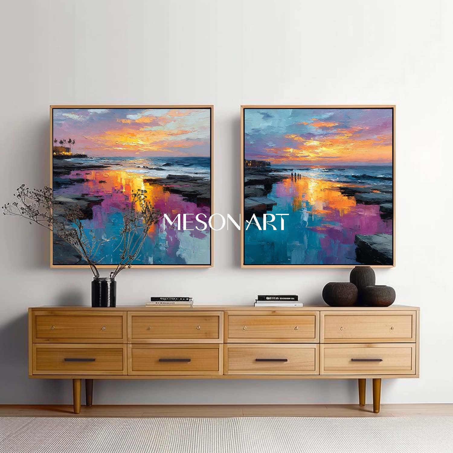 Beach Wall Art Set of 2 Summer Beach Decor Waves Crashing Painting ocean printing for beach house