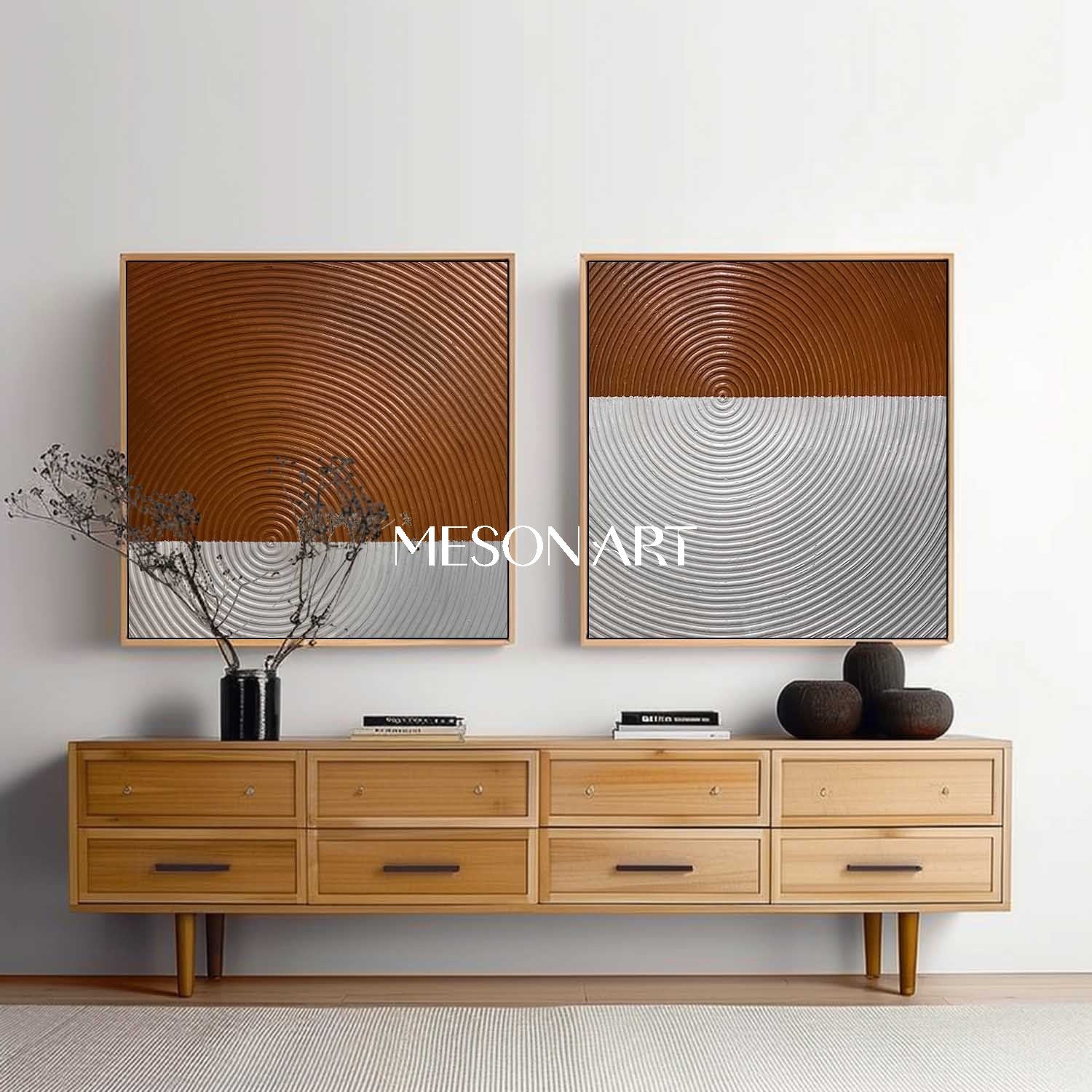 White Brown Modern Textured Wall Art Abstract Painting for Living Room