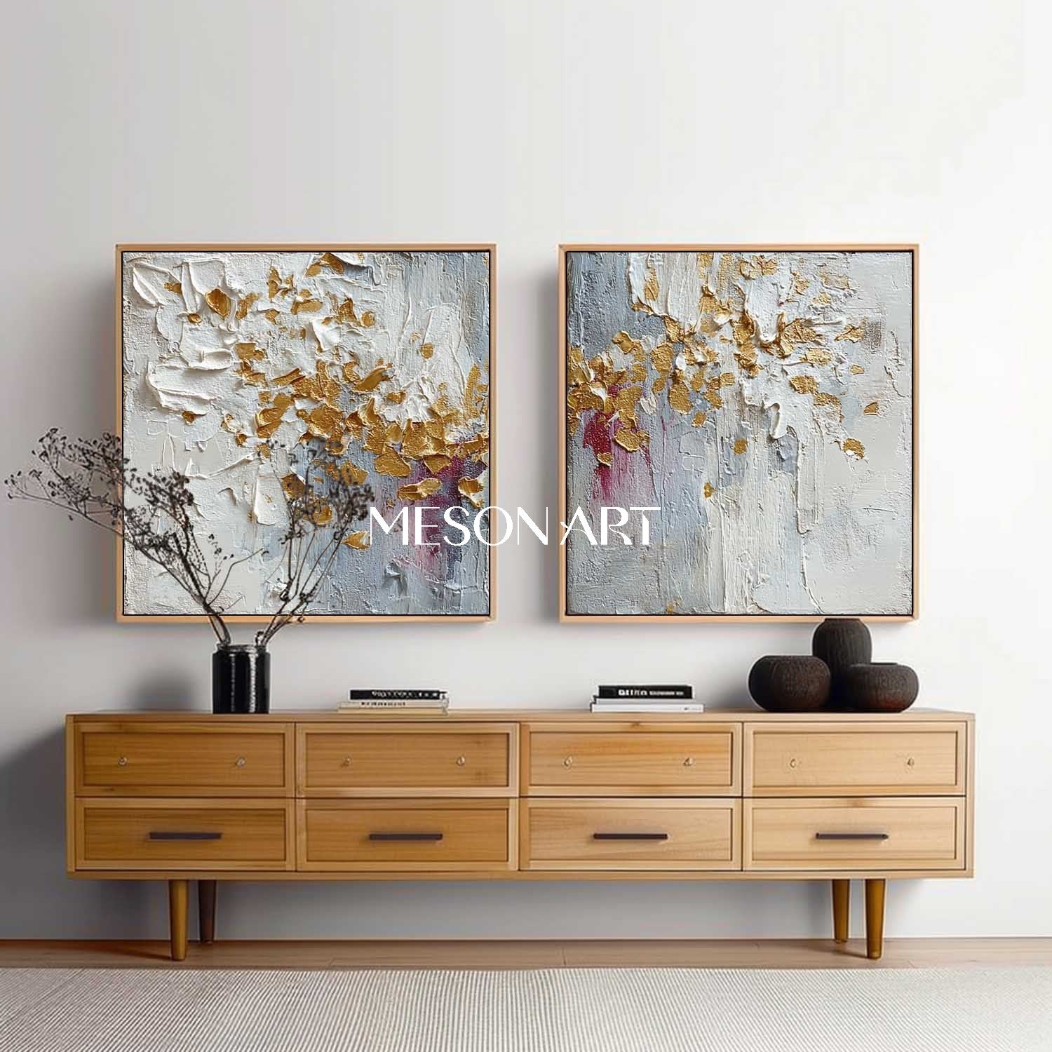 Buy Textured Diptych Abstract Wall Art Gold Oil Paintings Living Room