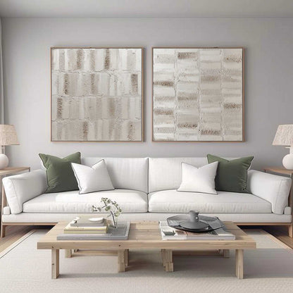 Large Light Grey Abstract Canvas Art Set of 2 Light Grey Texture Painting Light Grey Wall Art Decor
