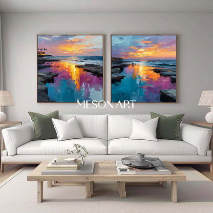 Beach Wall Art Set of 2 Summer Beach Decor Waves Crashing Painting ocean printing for beach house