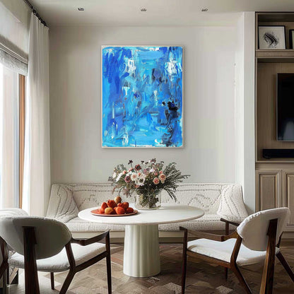 Large Blue Texture Painting Blue Abstract Art Canvas Blue Wall Decor Hanging Painting
