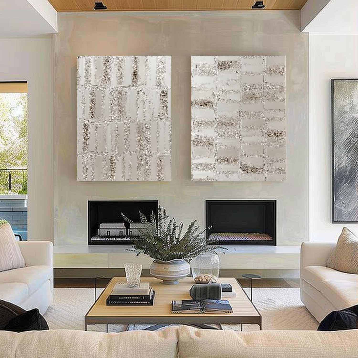 Set of 2 Large Light Grey Texture Paintings Light Grey Abstract Canvas Art Light Grey Wall Art Decor