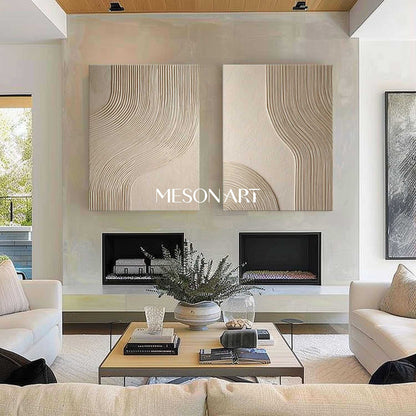 2-Piece Beige Textured Abstract Art – Bohemian Wall Decor with Stunning Colors