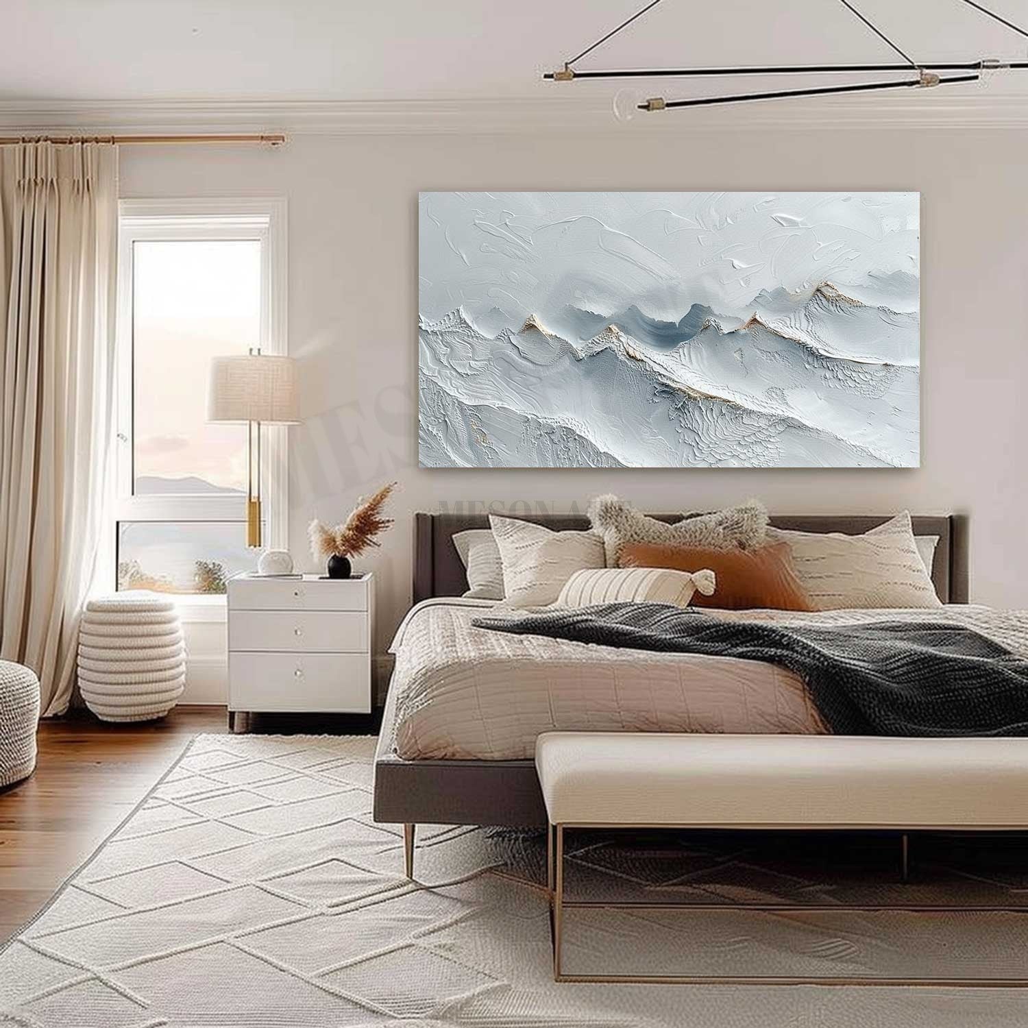 Large 3D White Snow Mountain Plaster Texture Painting Snow Mountain Canvas Wall Art Snow Plaster Art