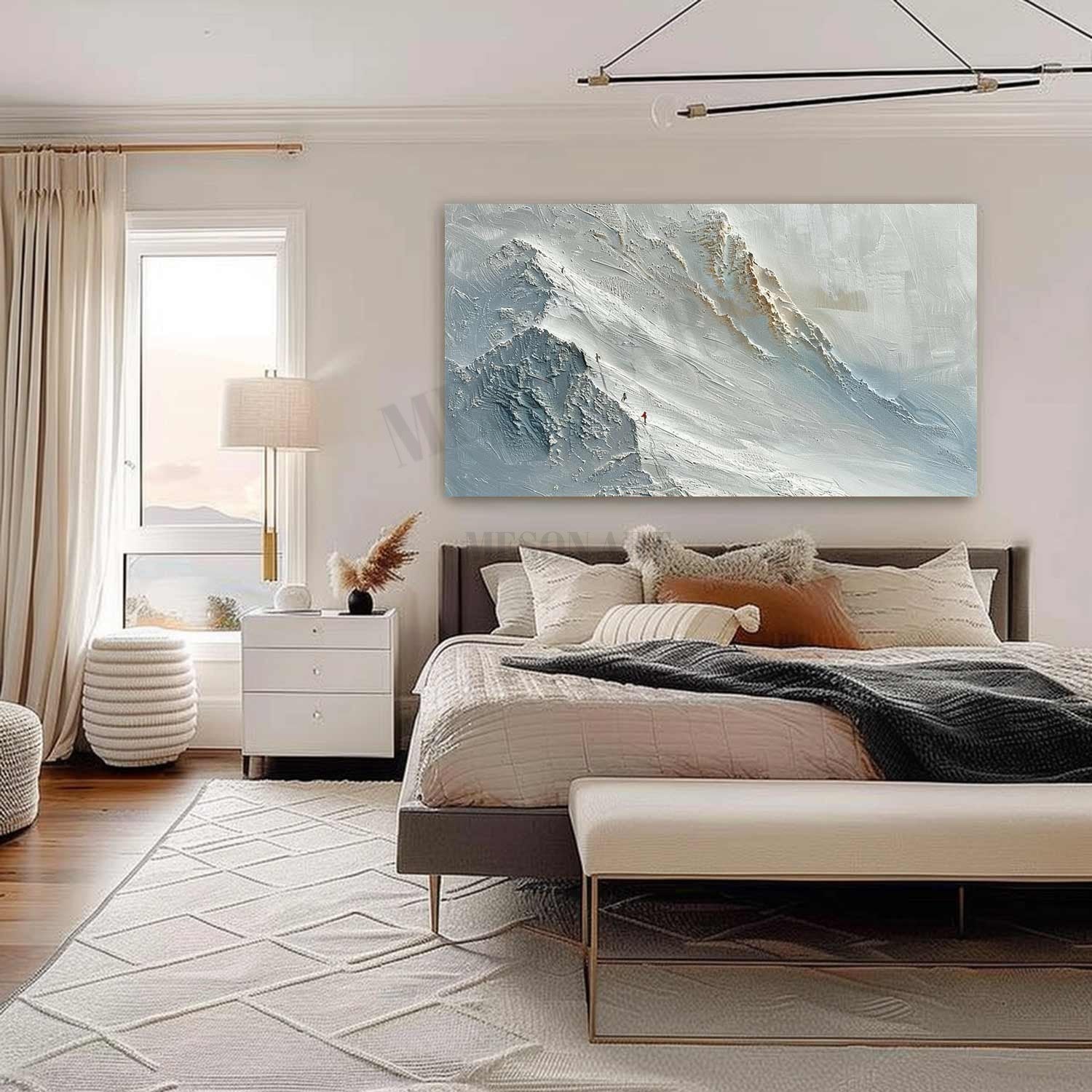Large 3D White Snow Mountain Plaster Texture Painting Snow Mountain Climber Canvas Wall Art Climber Art