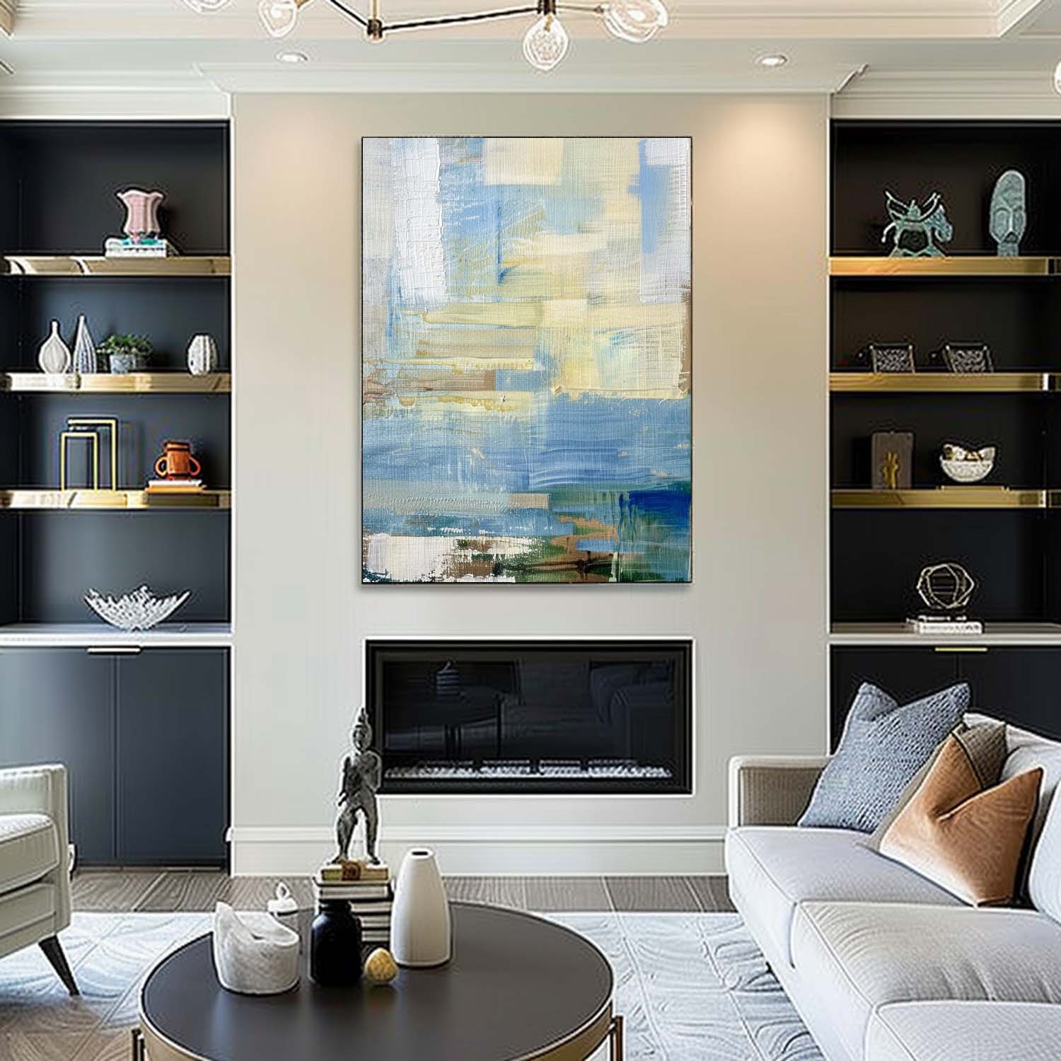 Blue and Yellow Abstract Canvas Wall Art Decor Blue and Yellow Abstract Texture Paintings Blue and Yellow Abstract Art