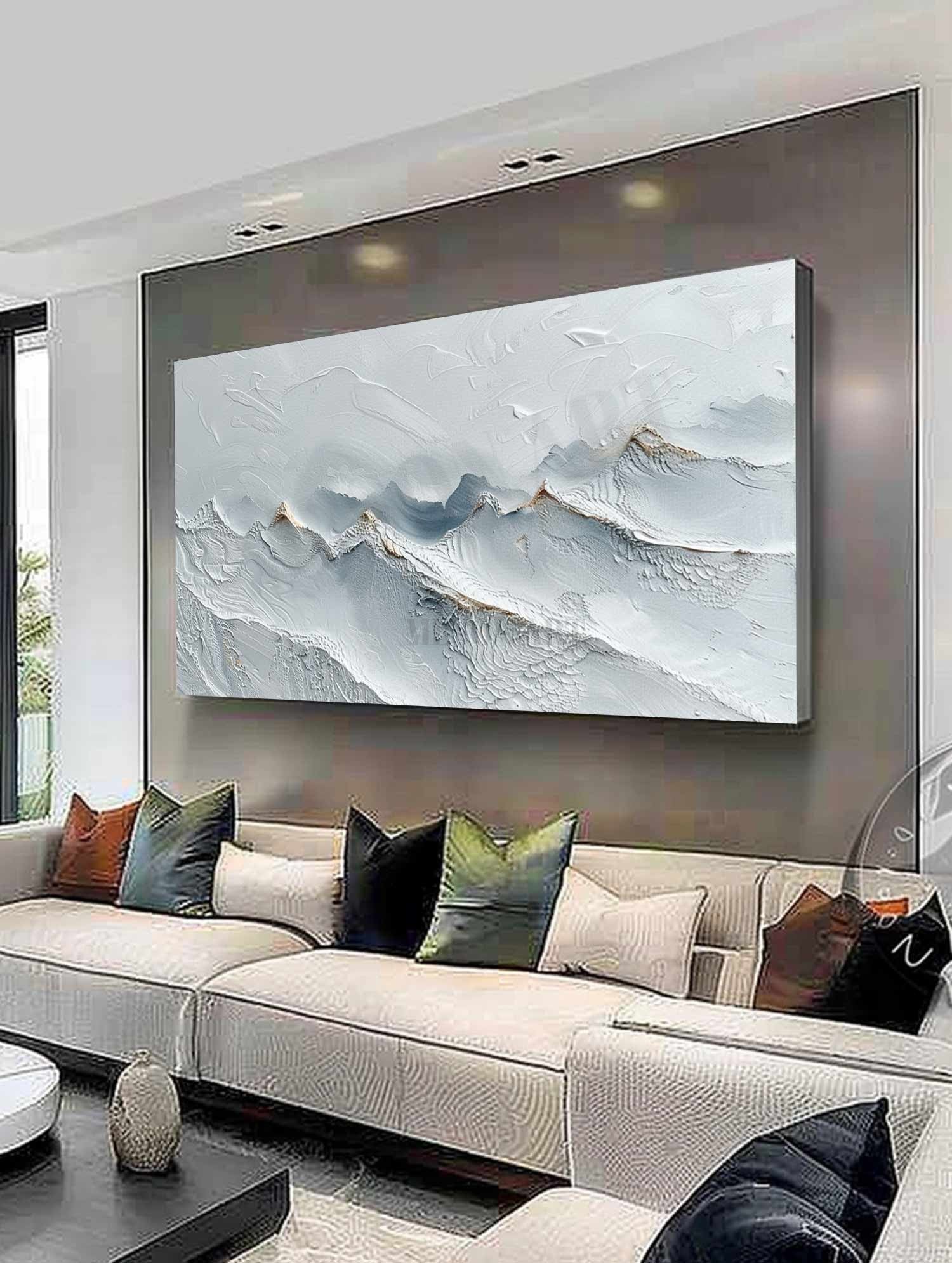Large 3D White Snow Mountain Plaster Texture Painting Snow Mountain Canvas Wall Art Snow Plaster Art
