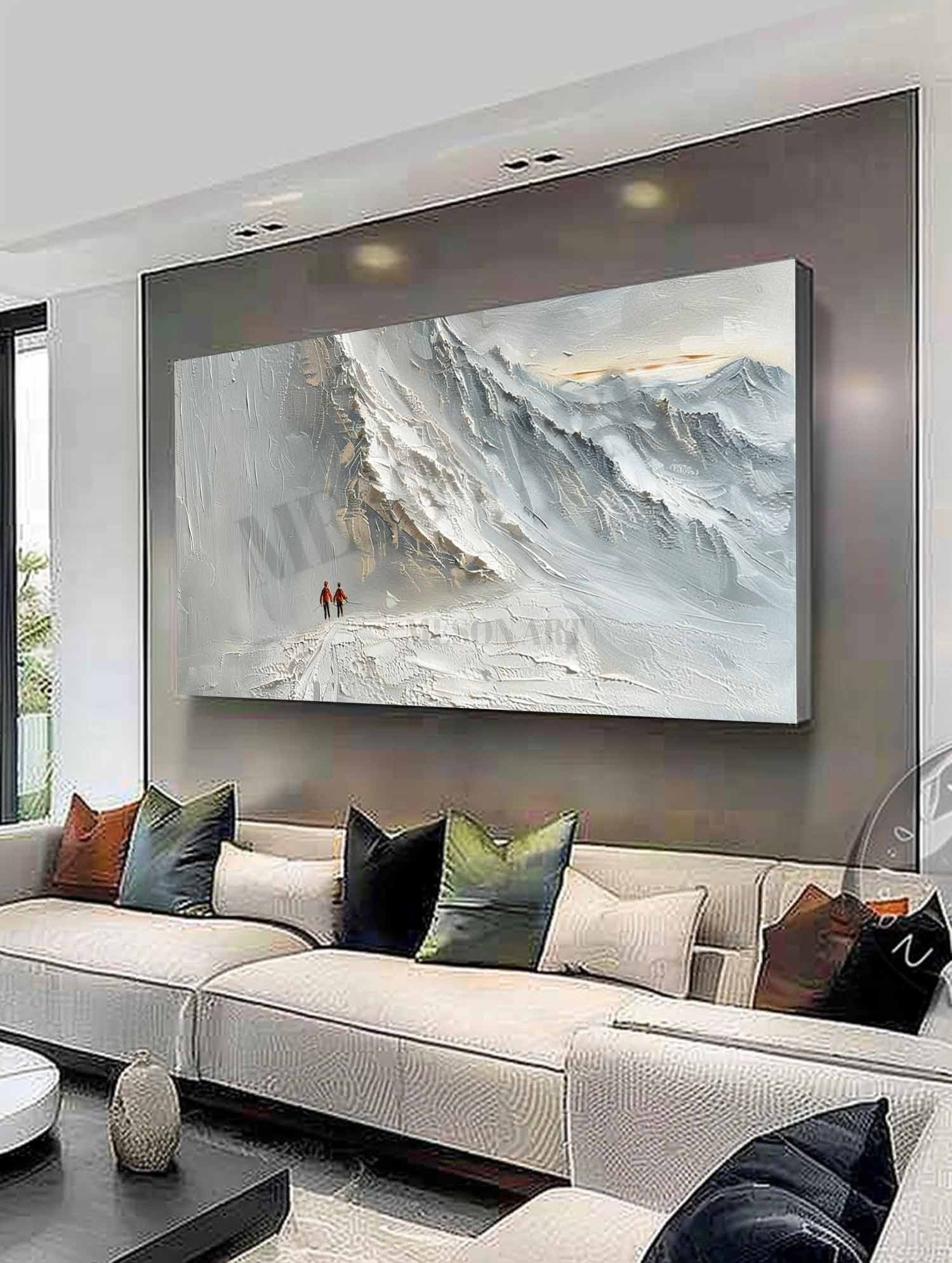 Large 3D White Snow Mountain Texture Painting White Snow Mountain Canvas Wall Art White Plaster Art