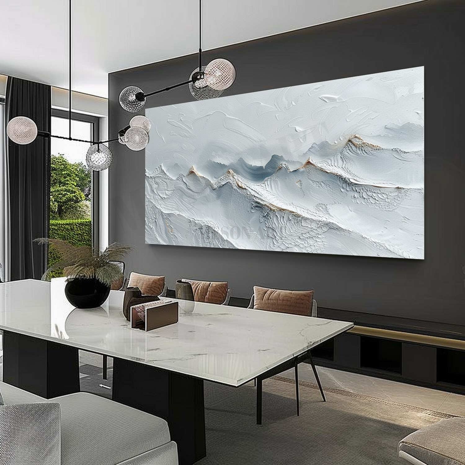 Large 3D White Snow Mountain Plaster Texture Painting Snow Mountain Canvas Wall Art Snow Plaster Art