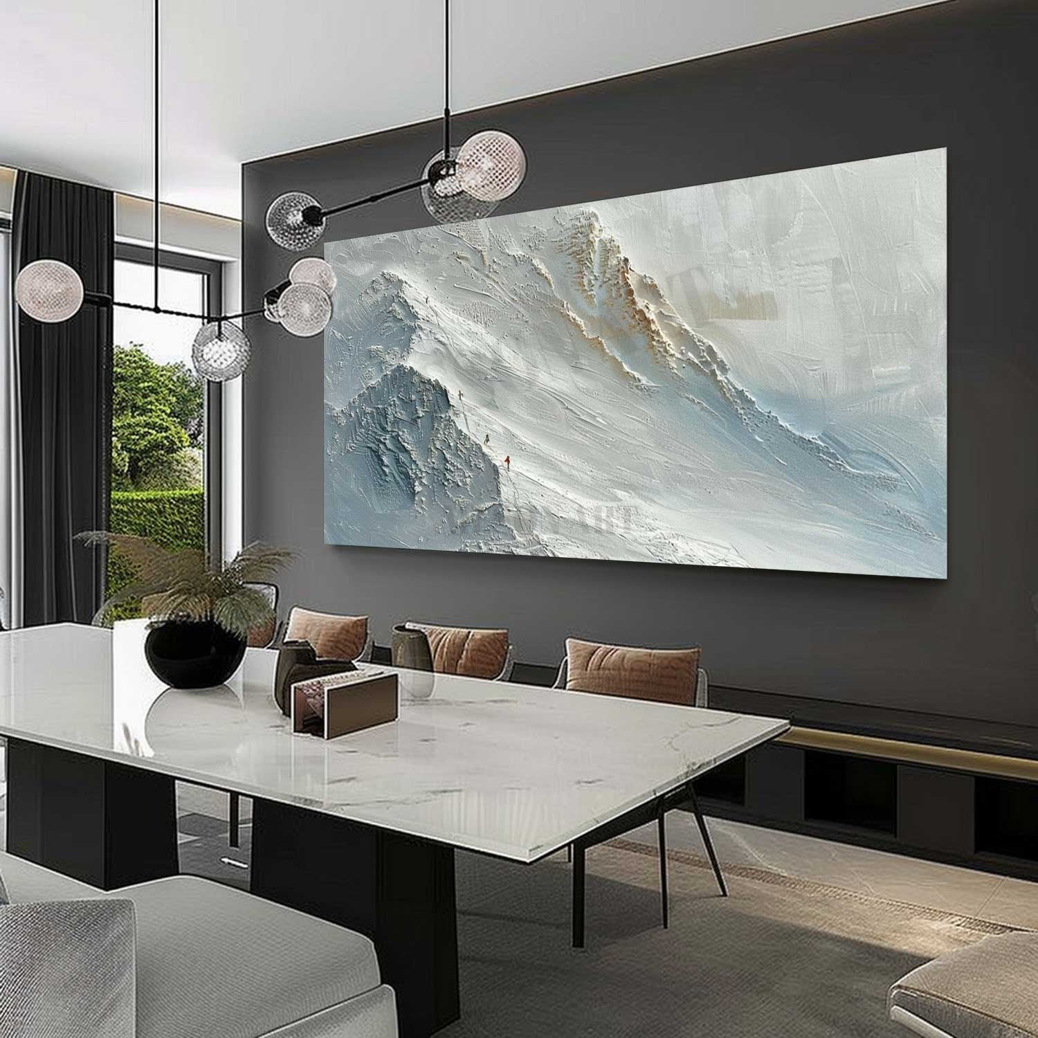 Large 3D White Snow Mountain Plaster Texture Painting Snow Mountain Climber Canvas Wall Art Climber Art