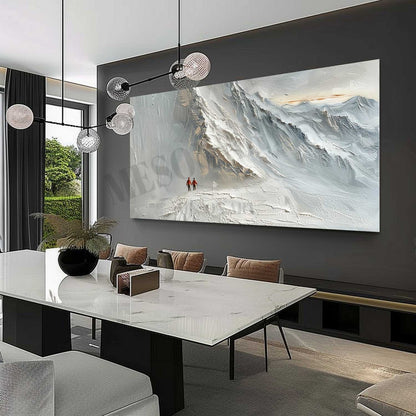 Large 3D White Snow Mountain Texture Painting White Snow Mountain Canvas Wall Art White Plaster Art