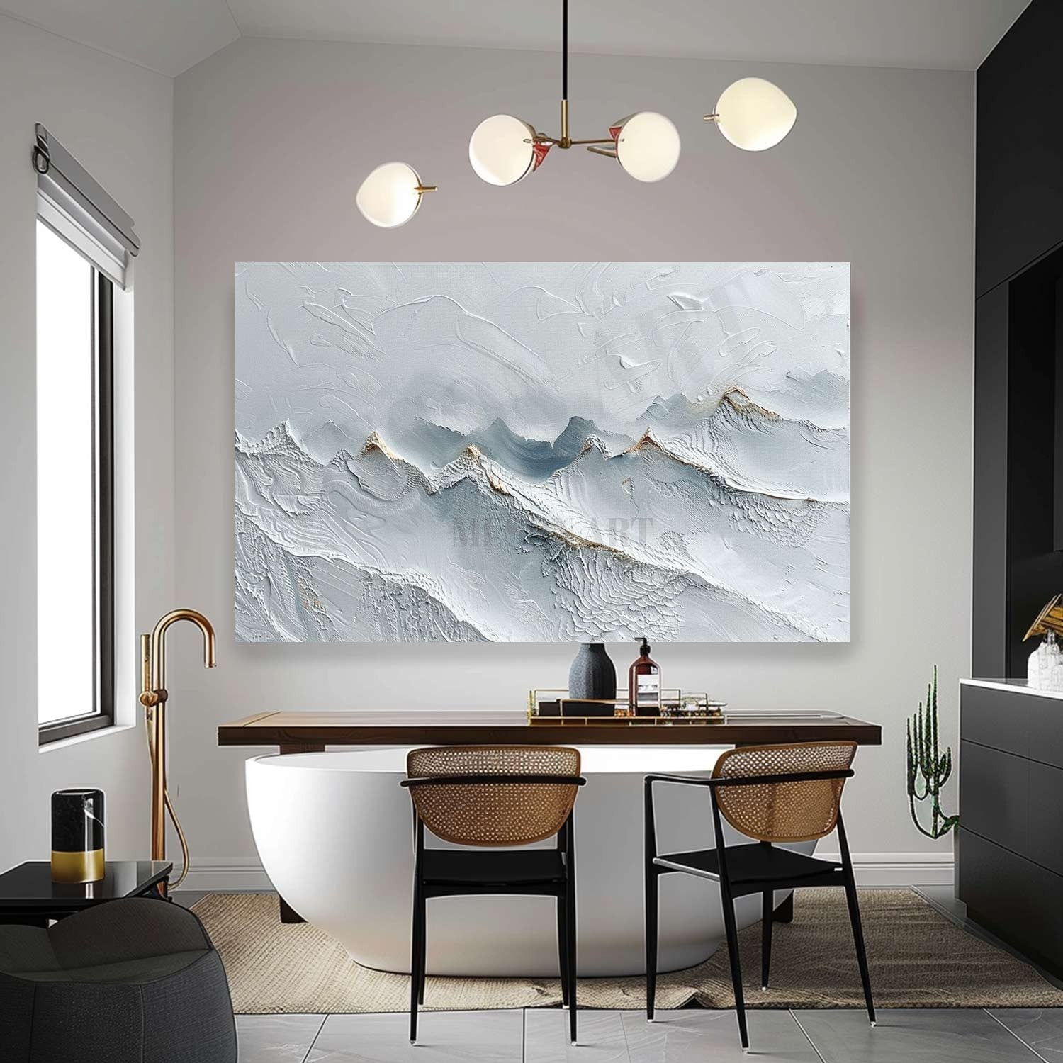 Large 3D White Snow Mountain Plaster Texture Painting Snow Mountain Canvas Wall Art Snow Plaster Art