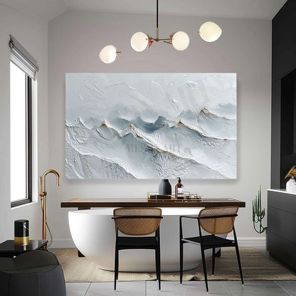 Large 3D White Snow Mountain Plaster Texture Painting Snow Mountain Canvas Wall Art Snow Plaster Art