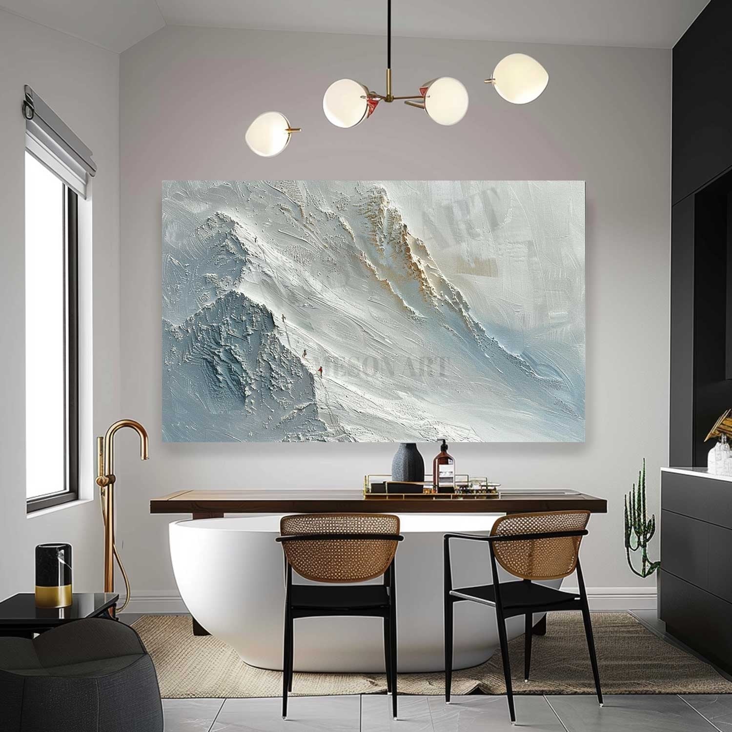 Large 3D White Snow Mountain Plaster Texture Painting Snow Mountain Climber Canvas Wall Art Climber Art
