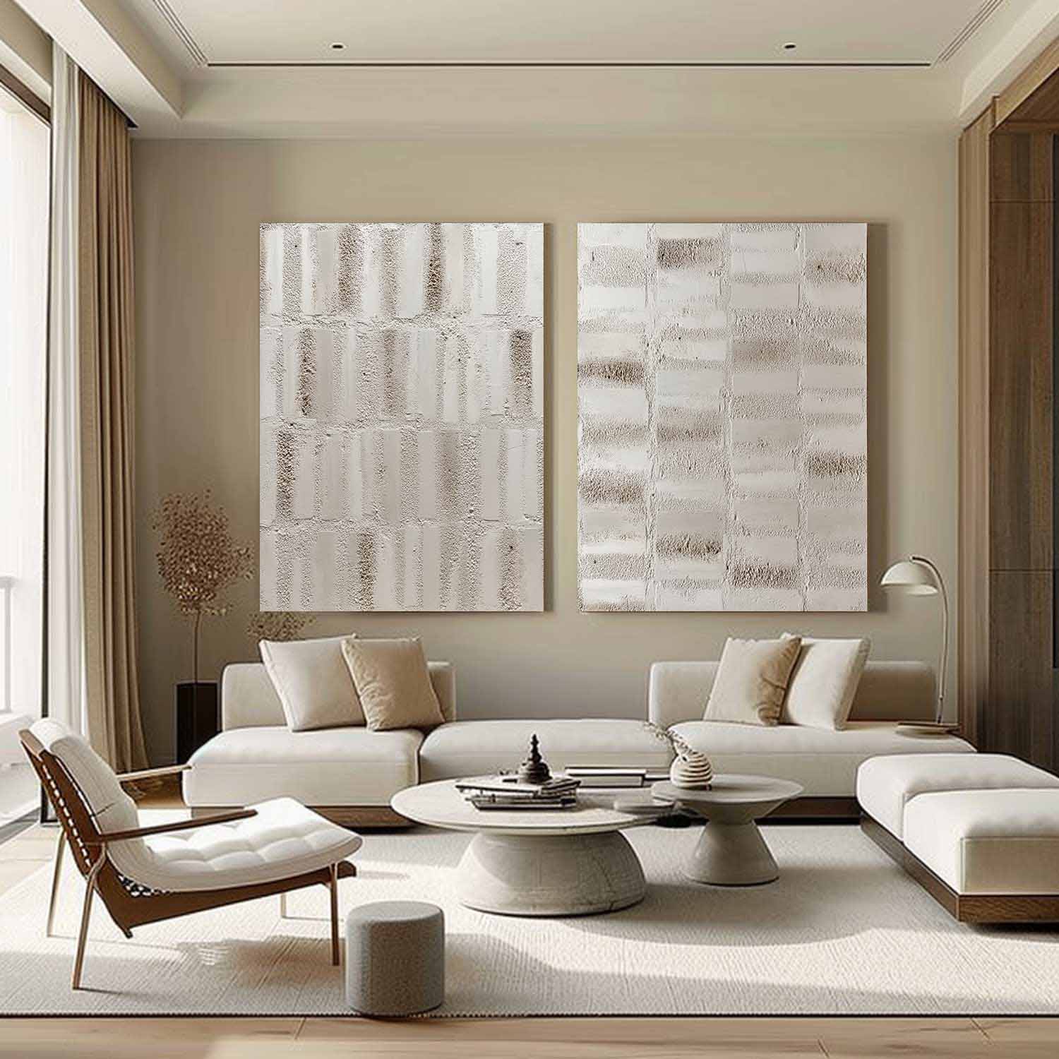 Set of 2 Large Light Grey Texture Paintings Light Grey Abstract Canvas Art Light Grey Wall Art Decor