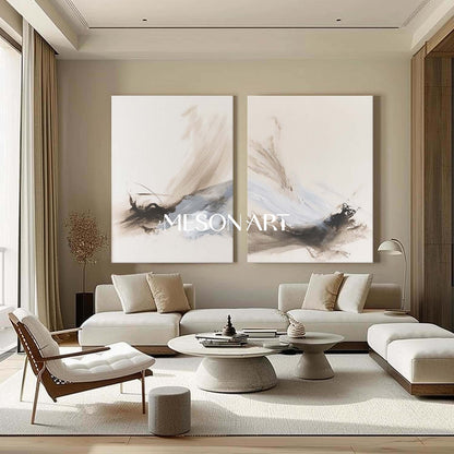 2 Piece Set for Sale Off-White Wall Art Decoration Ideas Chinese Ink Style Abstract Art