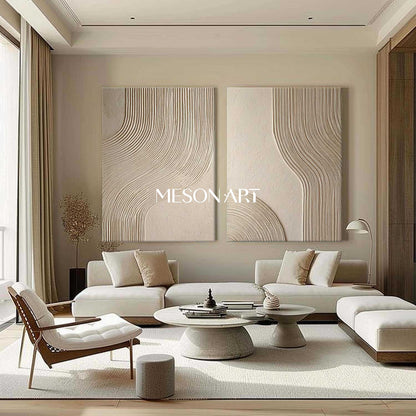 2-Piece Beige Textured Abstract Art – Bohemian Wall Decor with Stunning Colors