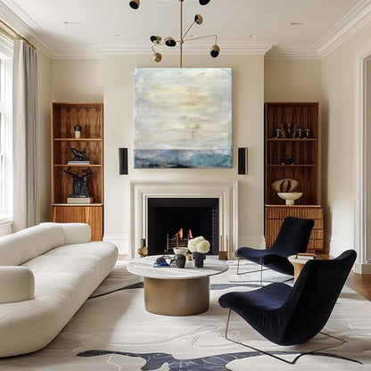 Beige Wabi-Sabi Painting Beige and Blue Abstract Art For Sale Beige and Blue Canvas Wall Art