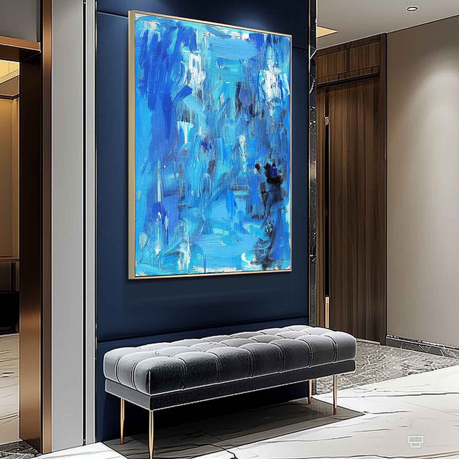 Large Blue Texture Paintings Blue Abstract Art Canvas Blue Wall Decor Hanging Painting