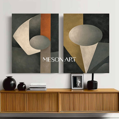 Modern Abstract Geometric Oil Painting Gray Canvas Living Room Triptych