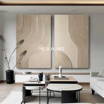 2-Piece Beige Textured Abstract Art – Bohemian Wall Decor with Stunning Colors