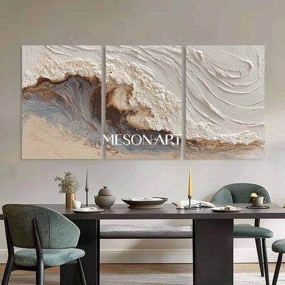 White Sea Plaster Texture Painting 3 Piece Set White Ocean Waves Abstract Canvas Wall Art Decor