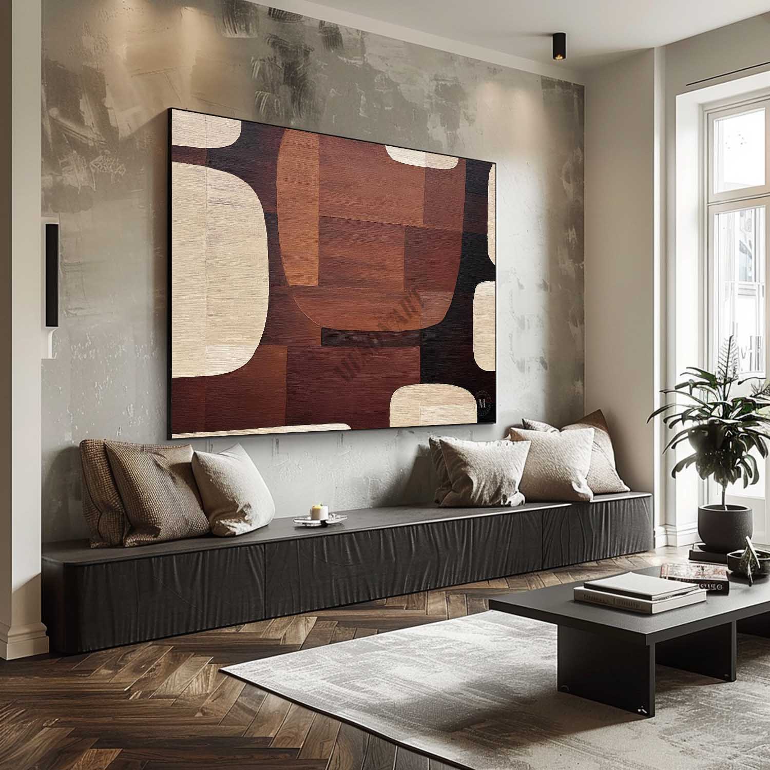 Large Beige and Brown Minimalist Abstract Art Brown and Beige Canvas Art Wall Painting