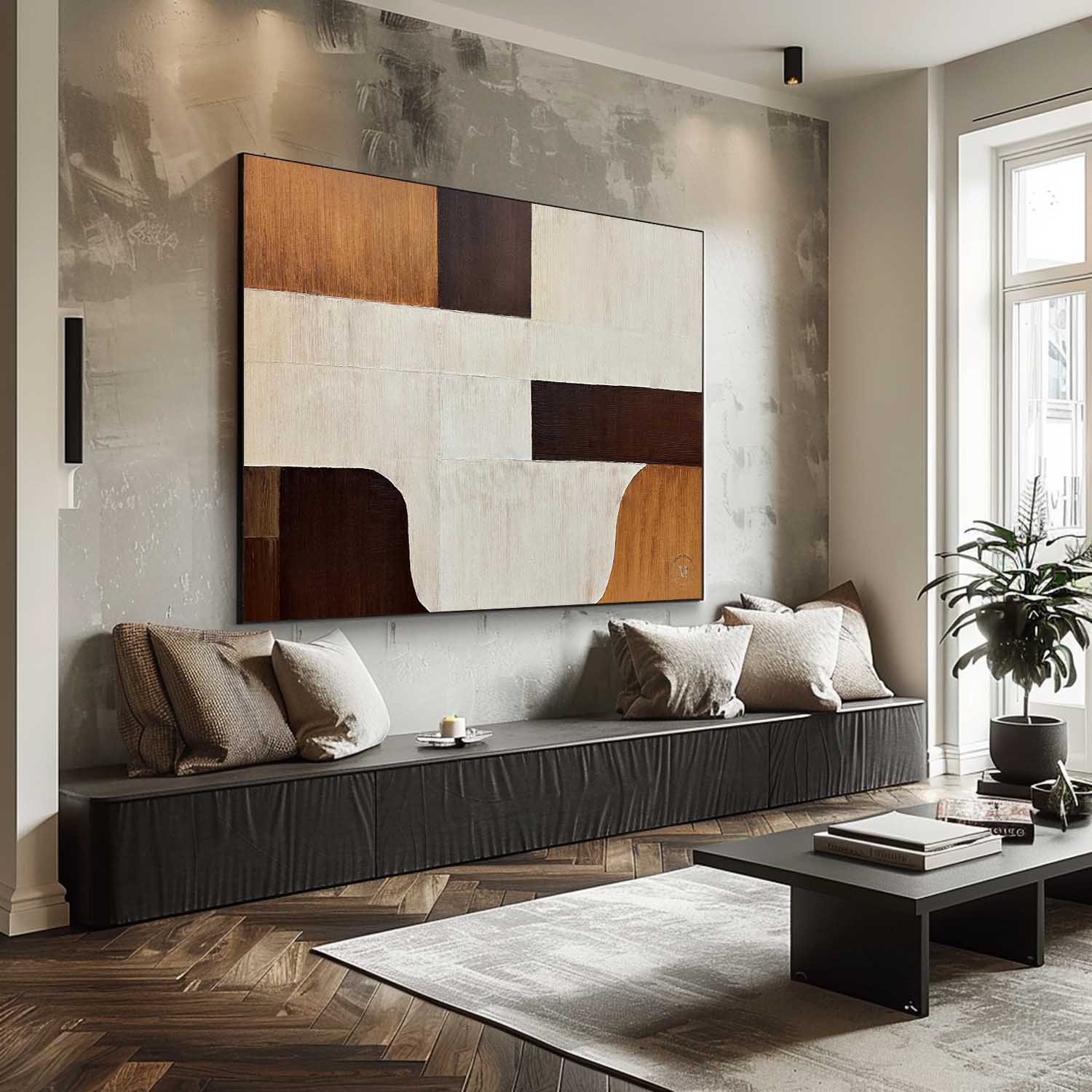 Large Beige And Brown Abstract Art Canvas Beige Minimalist Wall Art Decoration Painting