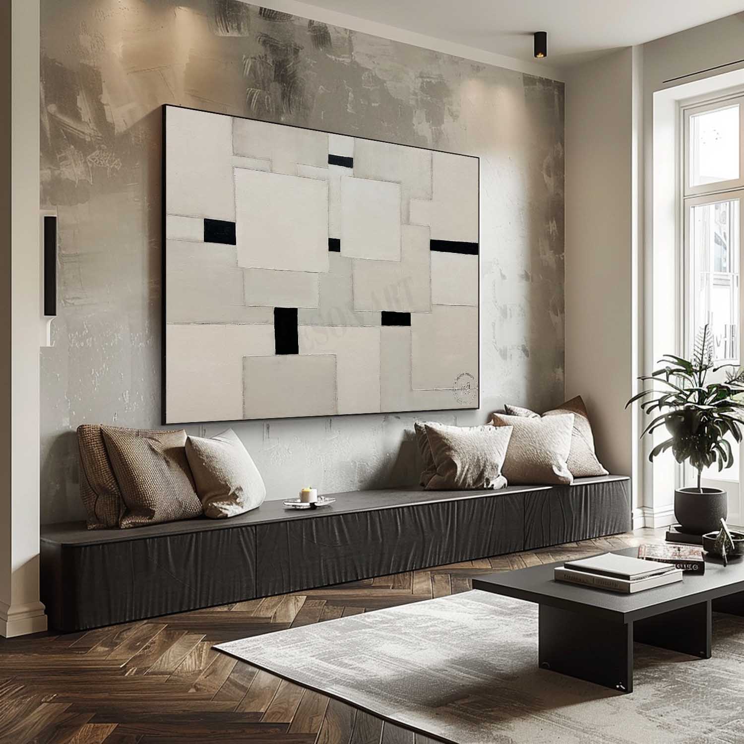 Large Beige Abstract Textured Canvas Painting for Sale Beige Minimalist Abstract Art Wall Decor