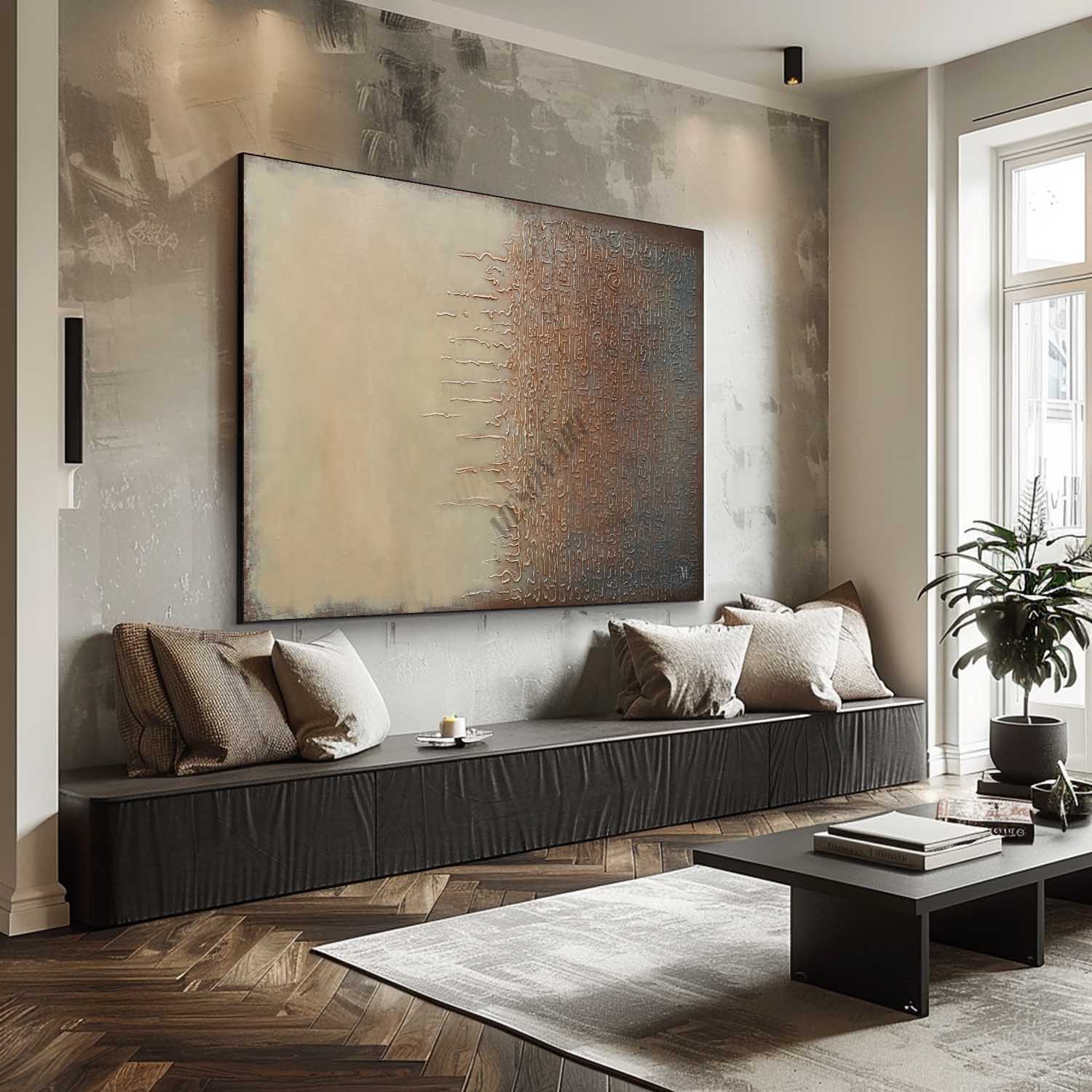 Large Beige And Brown Minimalist Abstract Art Canvas Beige And Brown Textured Wall Painting