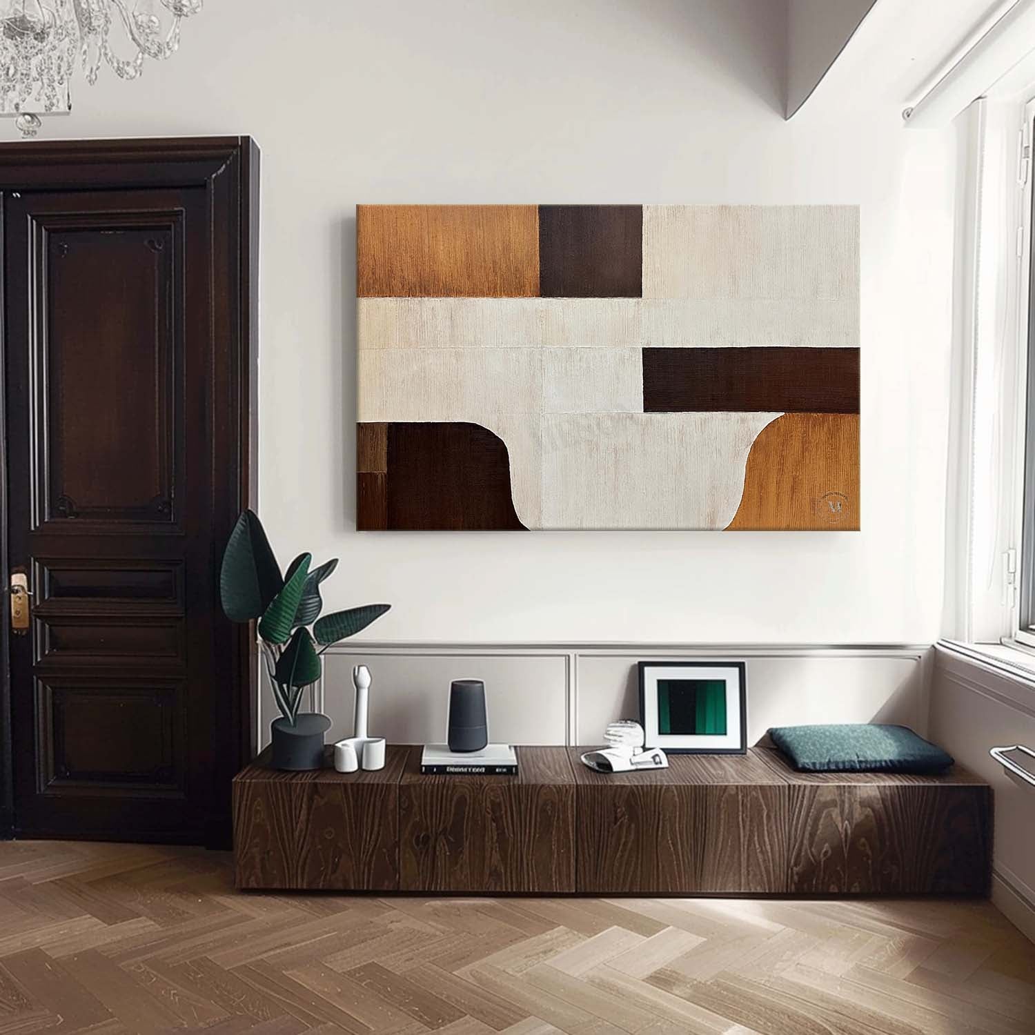 Large Beige And Brown Abstract Art Canvas Beige Minimalist Wall Art Decoration Painting