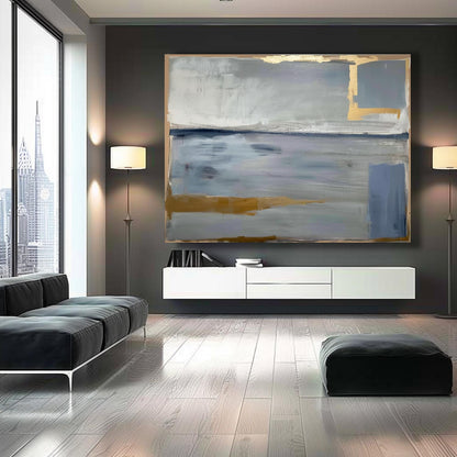 Light Blue and Gold Leaf Abstract Canvas Paintings Abstract Wall Art Decor Blue and Gold Abstract Art For Sale