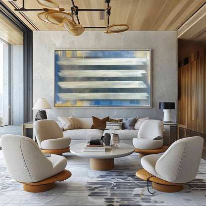 Large Silver and Blue Abstract Art Modern Silver and Blue Abstract Canvas Wall Decor Hanging Painting