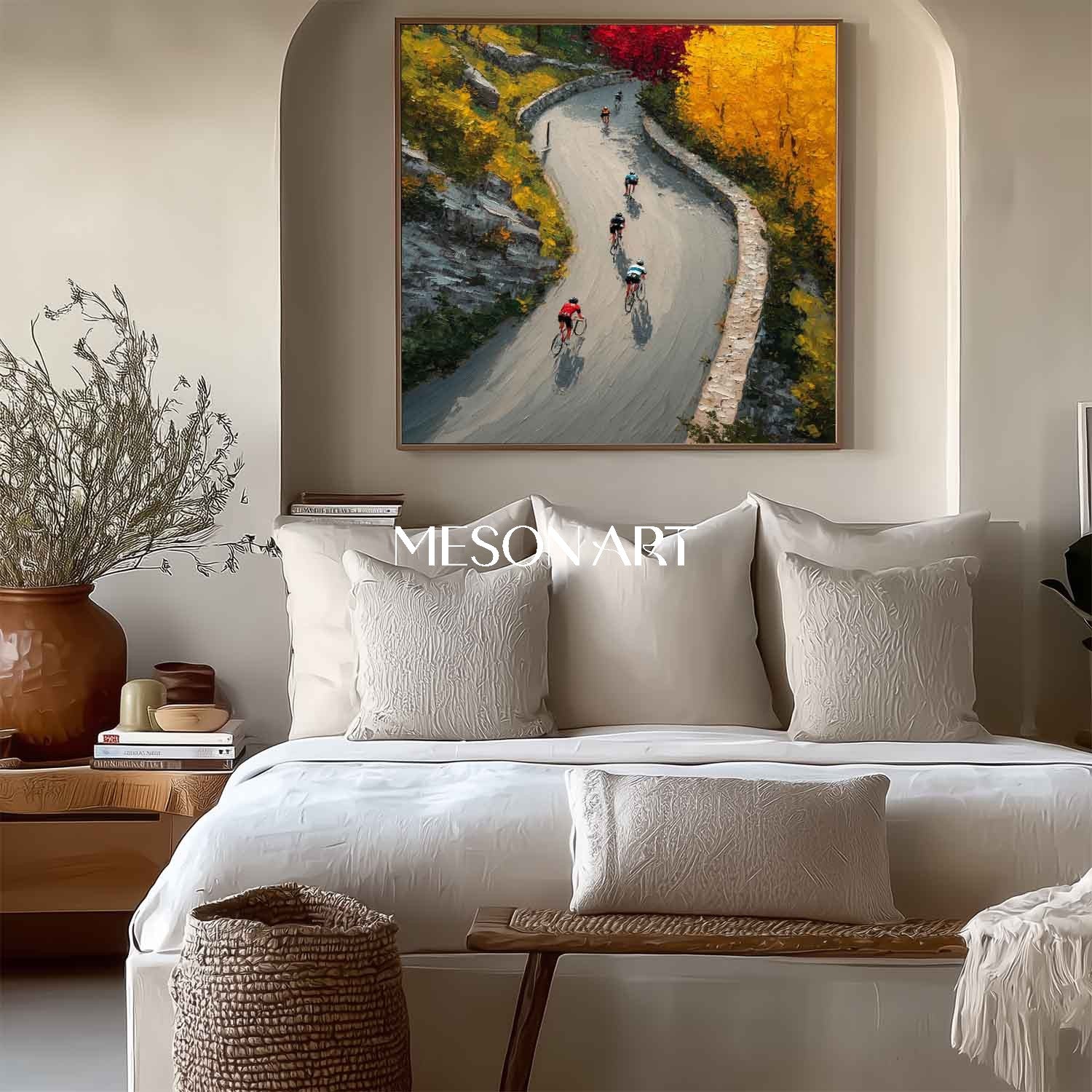 Biker Mountain Road Canvas Autumn Landscape Fall Art Office Wall Decor