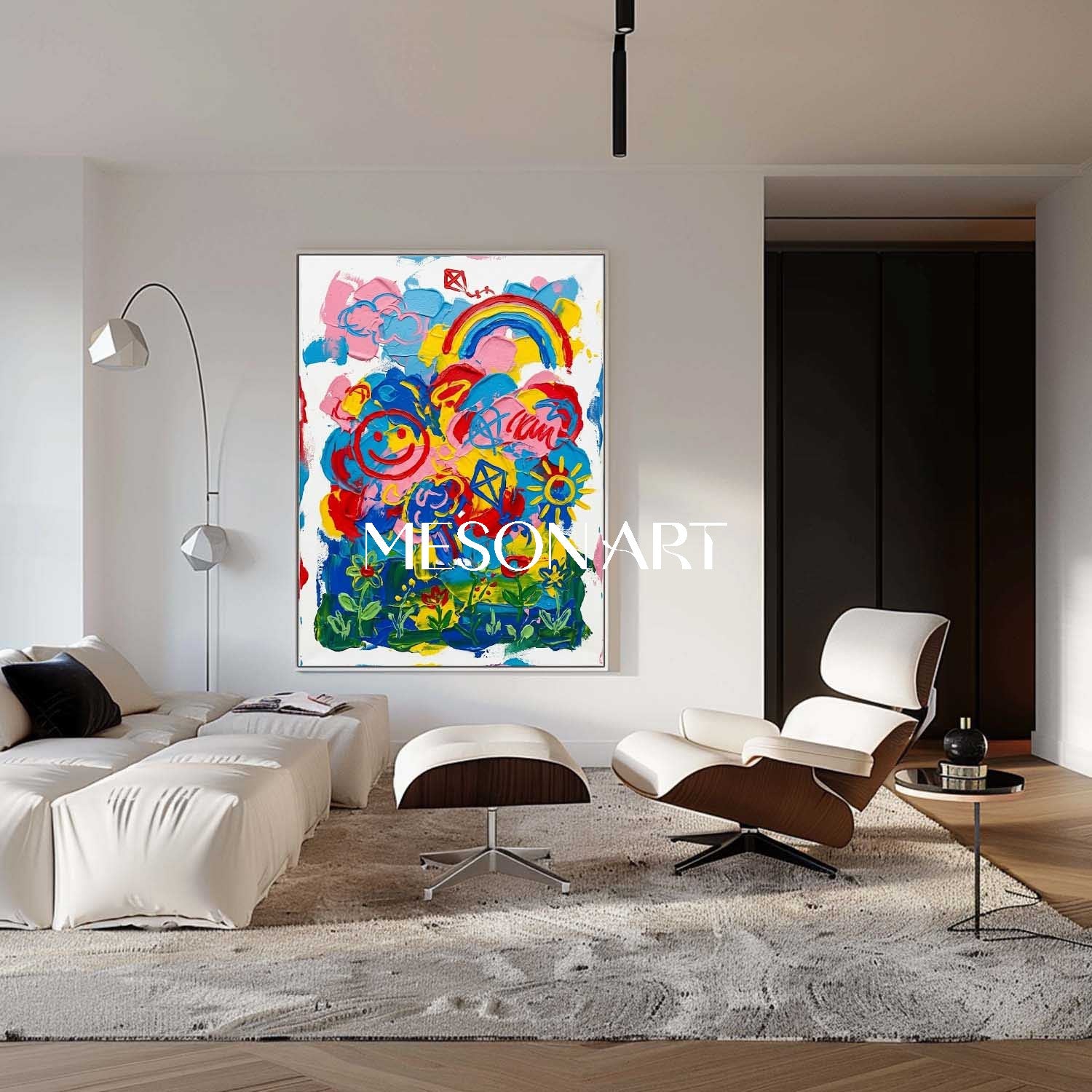 Original Rainbow Wall Art Modern Pop Art Canvas Painting Colorful Contemporary Artwork