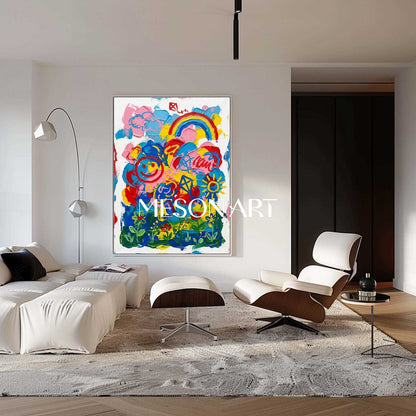 Original Rainbow Wall Art Modern Pop Art Canvas Painting Colorful Contemporary Artwork